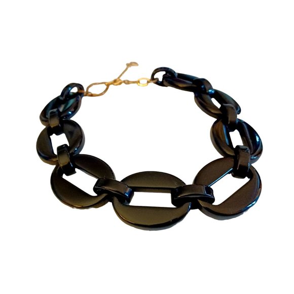 Diana Broussard Carly Black And Gold Tone Chunky Statement Choker Necklace 23" - Picture 1 of 7